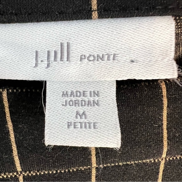 J jill Ponte Knit Windowpane Top Black Camel Boatneck Button Sleeve Size M - Picture 10 of 11